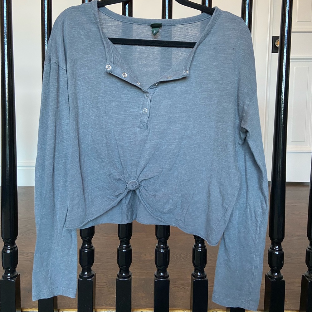 Cropped Long Sleeve Tee with Tie Front